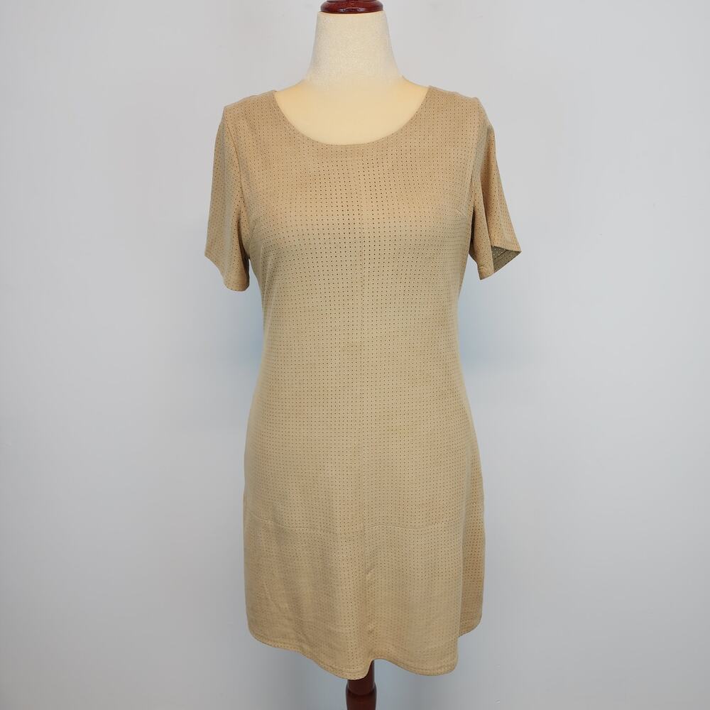 Ethereal Faux Suede Sheath Dress Size L Beige Cutouts Neutral Festival Cowgirl